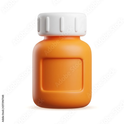 Orange medicine pill bottle with a white cap and blank label plastic bottle pills bottle 3D illustration