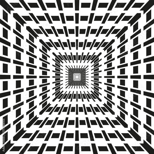 Square tunnel perspective vector shape features optical illusion pattern. It visualizes creative abstract depth.