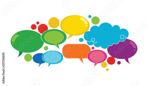 Colorful speech bubbles collection, vibrant chat cloud icons set, bright communication dialogue balloons vector graphic