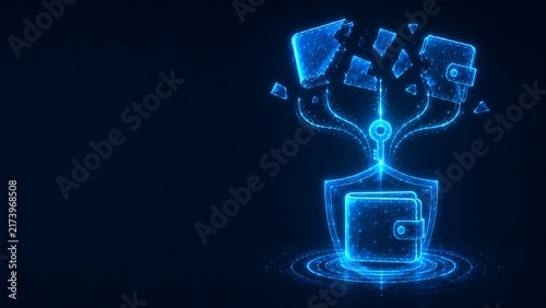 Futuristic digital safe receiving secure data transactions and financial documents. digital wallet security with security technology protection transaction. digital wallet security
