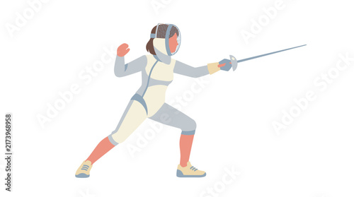 Fencer Woman Poses with Sword - Sport Action Illustration