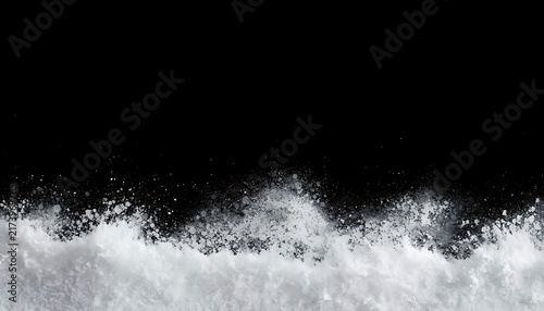 White Frost Powder Border on Black Background, Elegant Winter Snow Effect with Copy Space