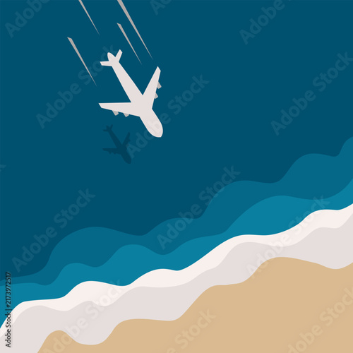 Top view airplane sea coastline illustration banner template design vector