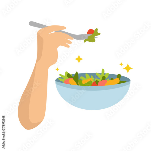 Eating salad healthy fresh diet illustration design vector