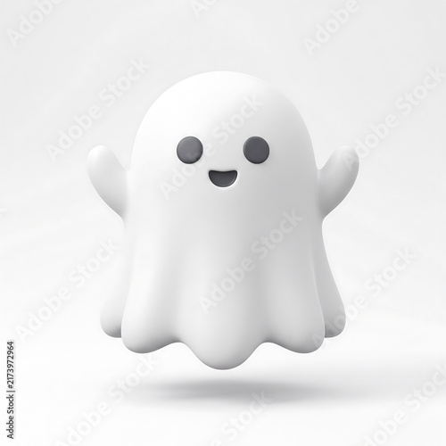 Fototapeta kuchenna 3D Cute white ghost character with a friendly smiling face floating on a white background
