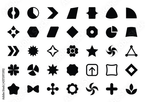 Abstract Geometric Shapes Set with Minimal Flower, Star and Polygonal Icons.