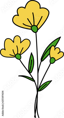 Cute Yellow Wildflower with Green Leaves, Simple Hand Drawn Floral Vector Illustration

Keywords (30 คำ):