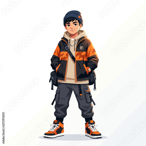 Stylish Cartoon Boy in Modern Urban Streetwear