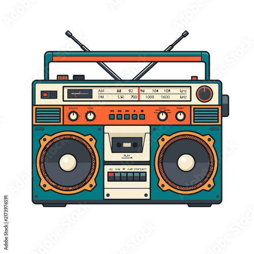 Vintage Boombox Retro Cassette Player Radio Stereo Music Device