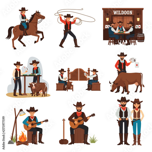 Western Cowboy Collection: Horseback, Lasso, Saloon Scenes, and More