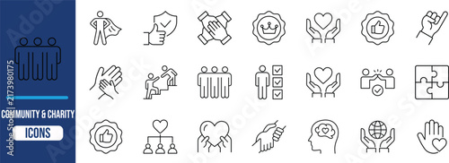 Community charity support vector icons. people icon set, hands icon set, heart icon set