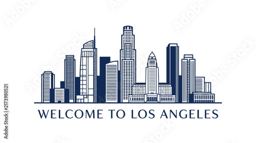 Los Angeles Skyline with Welcome Text, Isolated on Transparent Background