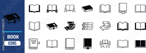 Educational library book vector icons. book icon set, bookmark icon set, hands icon set