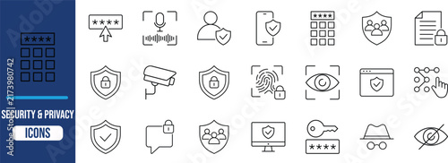 Digital security privacy vector icons. shield icon set, padlock icon set, password icon set