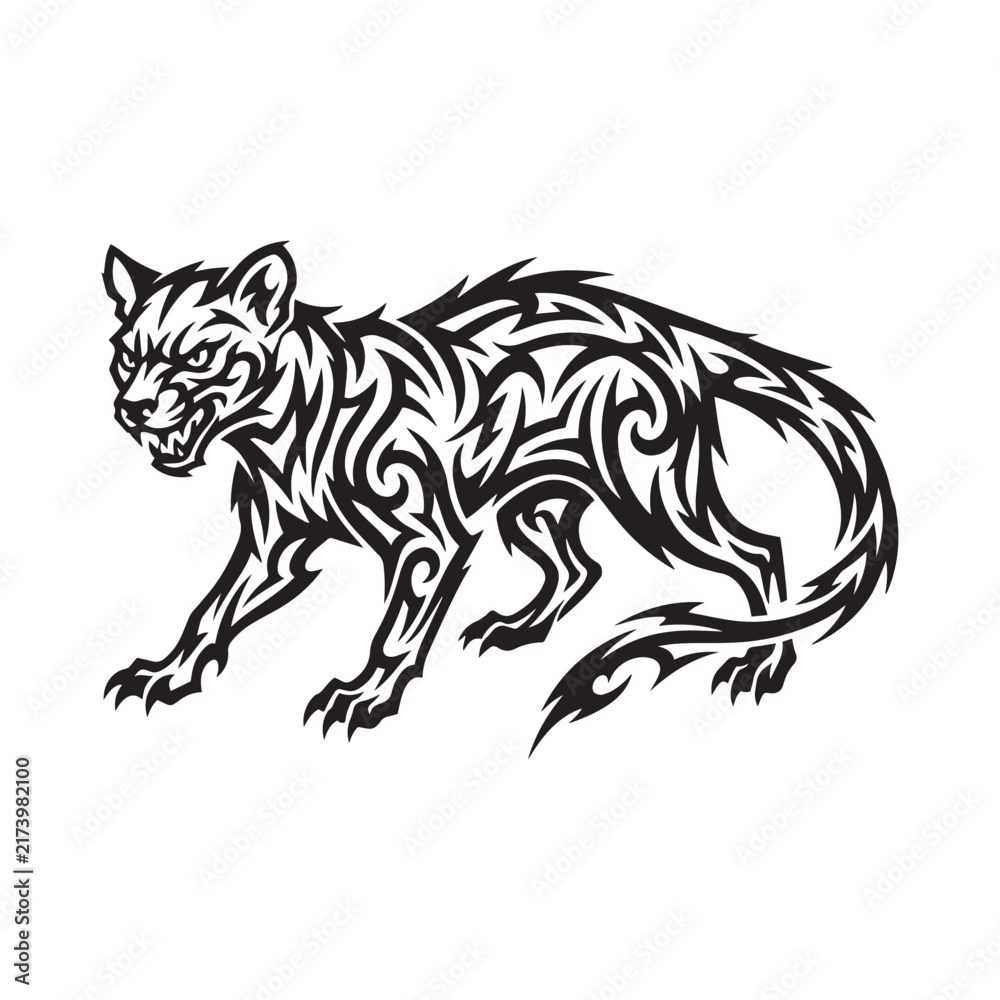 Obraz premium Tribal Wolf Tattoo Logo Design in Black Linework.