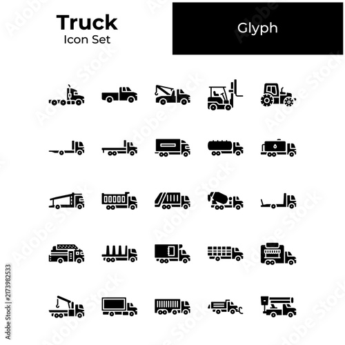 Type of truck glyph icon set. truck silhouette illustration set.