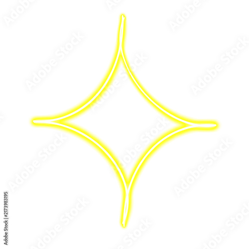 Hand drawn glowing neon yellow four-pointed sparkle star