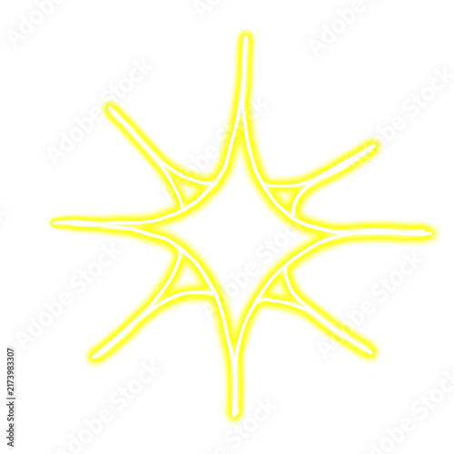 Hand drawn glowing neon yellow geometric eight-pointed sparkle