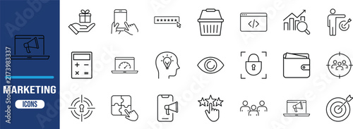 Digital marketing business line icons. megaphone icon set, seo icon set, target icon set