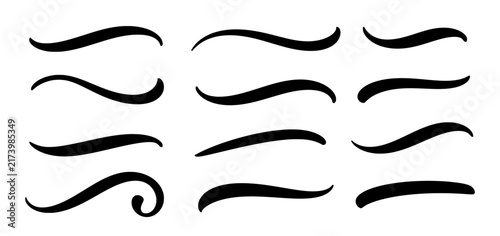 Set of hand lettering calligraphic underlines and vector swoosh lines.