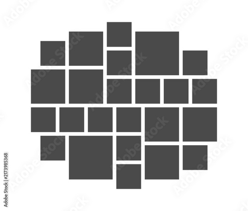Large photo album collage grid template for many photos with circular arrangement.