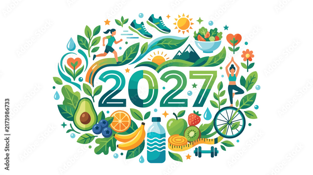 Fototapeta premium Healthy Lifestyle and Wellness Goals Concept for the Year 2027 Illustration