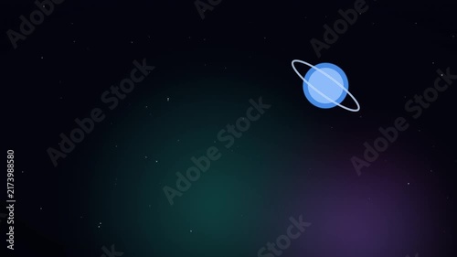 Animated Cartoon Planet With Rings Gently Rotates In A Starry Deep Space Background With Nebulous Colors