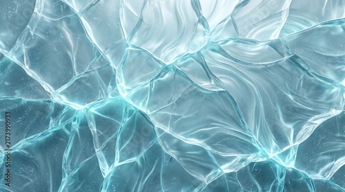 Abstract flowing ice water surface texture crystal blue liquid background wave reflection pattern smooth transparency