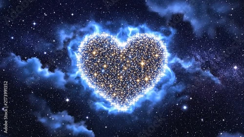 Heart Shaped Galaxy in Night Sky With Glowing Nebula Clouds