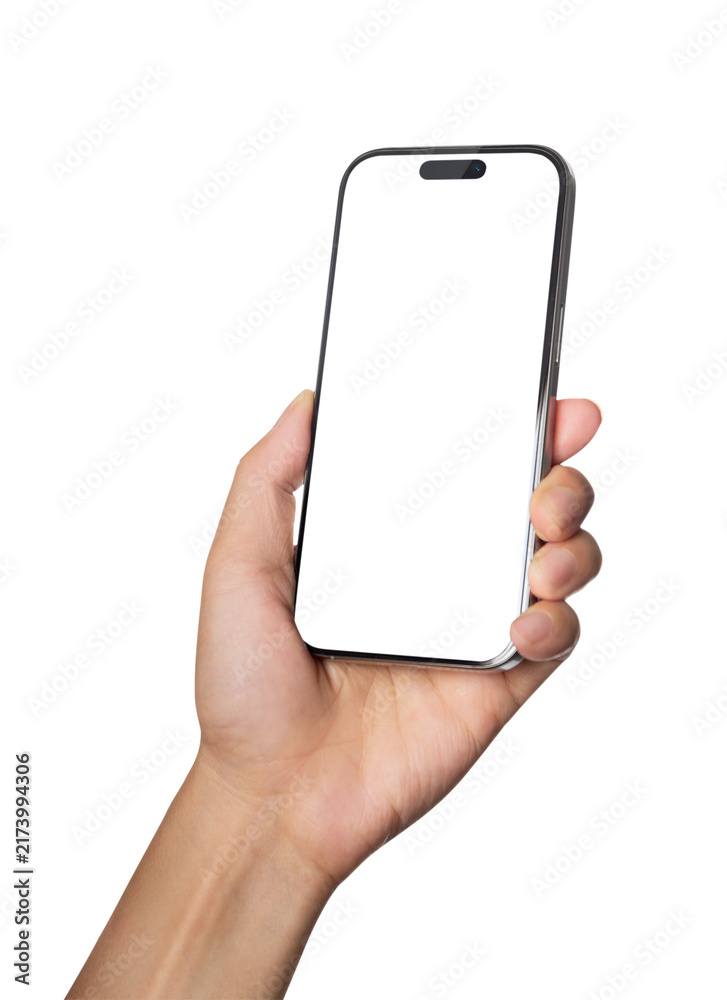 Obraz premium hand holding a mobile phone isolated