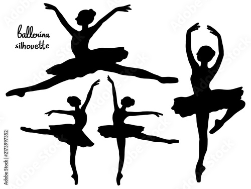 Bild auf Leinwand Elegant ballerina silhouettes in various dance poses on white background