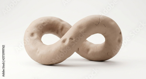 Handmade clay infinity symbol sculpture on white background