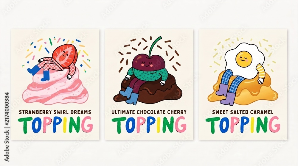 Fototapeta premium Creative cute print featuring fun dessert characters and playful text