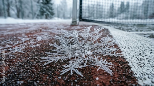 Closeup of Frost Pattern on Wooden Surface in Cold Weather