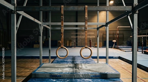 Gymnastics Rings Setup in Indoor Training Facility