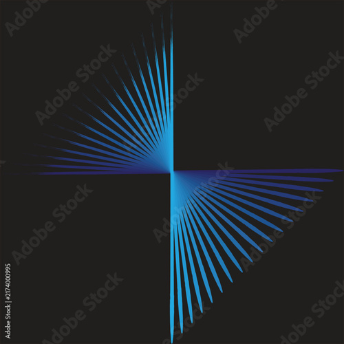 Abstract Futuristic Blue Geometric Ray Light Burst Vector Graphic on Dark Background