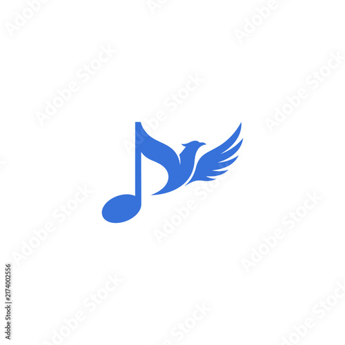 Blue Musical Note Bird Logo Design