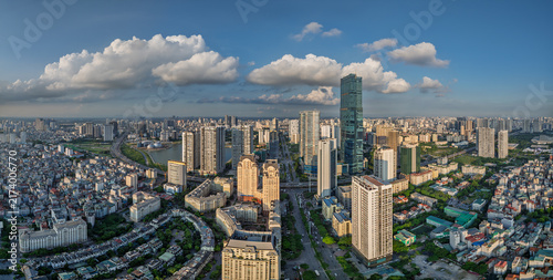 Aerial View of Hanoi Skyline at the Pham Hung and Me Tri Intersection, Vietnam