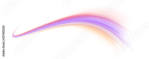 Orange and violet energy forms a bright swirling curve. Tiny sparks flow around the luminous shape. Ideal for magical effects, futuristic concepts, and vibrant digital art.