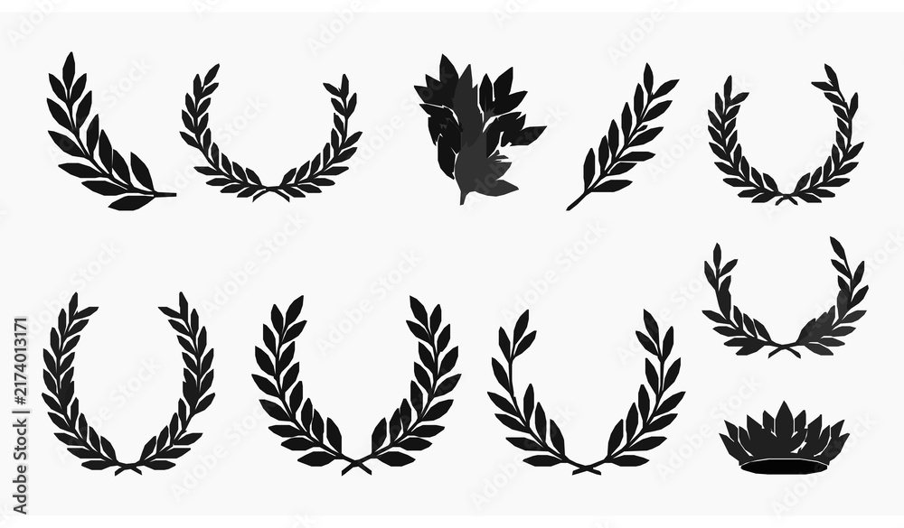 Obraz premium Hand Drawn Laurel Foliage Branches and Wreath Vector Illustrations