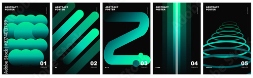 Abstract poster templates with green geometric shapes and gradient elements