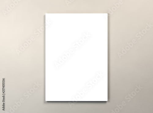 Blank white A4 paper mockup with soft shadow on neutral background