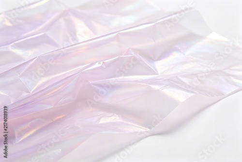 Translucent Iridescent Film Crumpled Texture, Soft Wrinkles and Folds