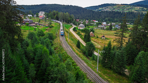 Aerial view of the village of Vorokhta in summer
