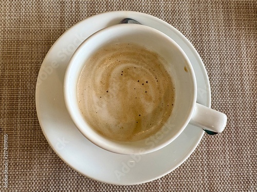 cup of coffee with milk, Cup of Hot latte hot coffee with tea spoon