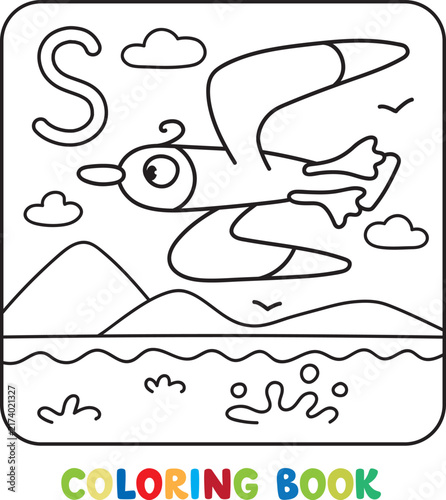 Funny seagull. Animals coloring book Alphabet S