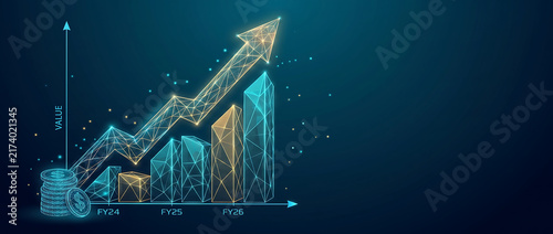 Digital financial growth chart with glowing coins