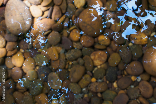 Photography Submerged Brown River Pebbles with Soft Water Reflections Background Ideal for S