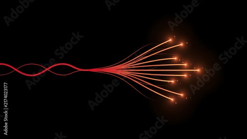 Abstract red light lines branching out against a dark background