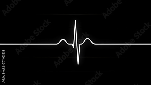 A white glowing heartbeat line on a black background